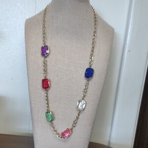 Multi-Color Gem Stone Color Long Chain Necklqce